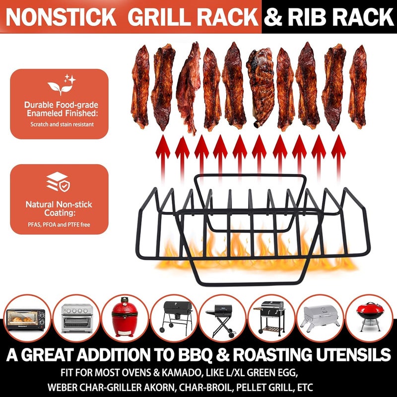 GESTONE Roasting Rack for Turkey, Non-Stick Safe Coating Heavy-duty Turkey Rack for Roasting Pan, 2-in-1 Rib Rack for Smoker Grill, Roasting Rack Insert for Smokers, Oven Cooking - Image 4